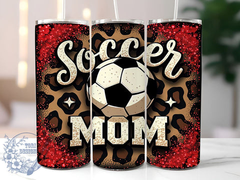 Red Leopard Soccer Mom Glitter Tumbler, Soccer Mom Tumbler Wrap, 20oz Sublimation Design, Glitter Tumbler, Red Leopard Tumbler, Sports Mom Gift, Athletic Drinkware Sublimation ToriDesigns 