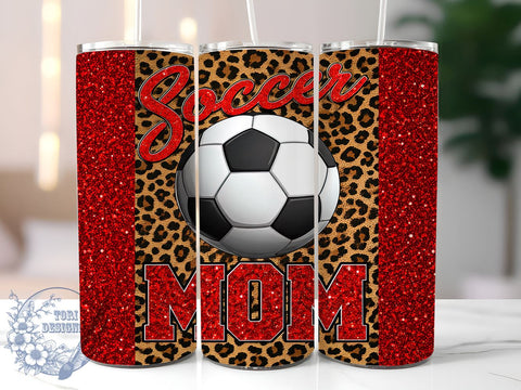 Red Leopard Soccer Mom Glitter Tumbler, Soccer Mom Tumbler Wrap, 20oz Sublimation Design, Glitter Tumbler, Red Leopard Tumbler, Sports Mom Gift, Athletic Drinkware Sublimation ToriDesigns 