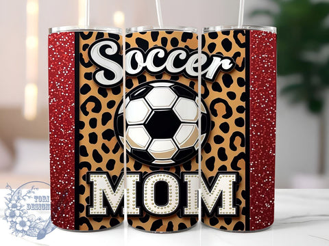 Red Leopard Soccer Mom Glitter Tumbler, Soccer Mom Tumbler Wrap, 20oz Sublimation Design, Glitter Tumbler, Red Leopard Tumbler, Sports Mom Gift, Athletic Drinkware Sublimation ToriDesigns 