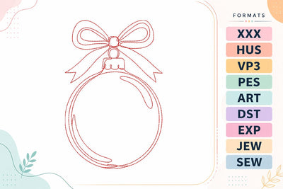Red Line Art Christmas Ornament with Bow Embroidery Design Embroidery/Applique DESIGNS sg embroidery 