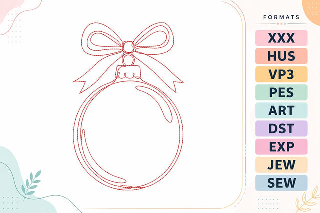 Red Line Art Christmas Ornament with Bow Embroidery Design Embroidery/Applique DESIGNS sg embroidery 