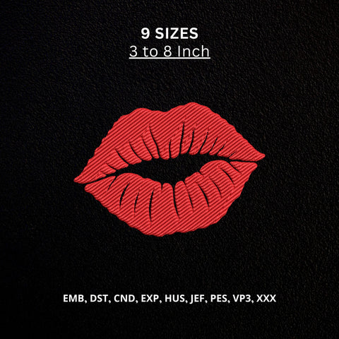 Red Lips Kiss Machine Embroidery Design – Valentine Lipstick Kiss Embroidery File Embroidery/Applique DESIGNS PatternFeed8 