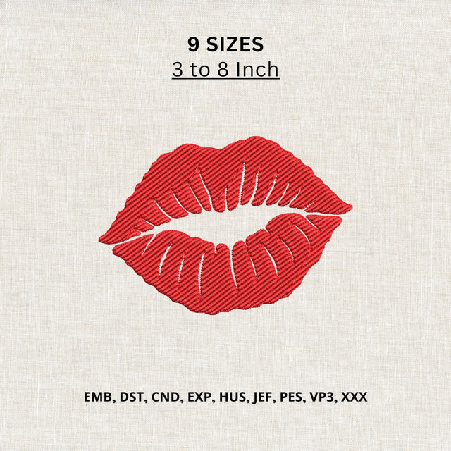 Red Lips Kiss Machine Embroidery Design – Valentine Lipstick Kiss Embroidery File Embroidery/Applique DESIGNS PatternFeed8 