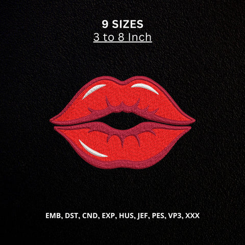 Red Lips Machine Embroidery Design – Kiss Lipstick Mouth Embroidery File Embroidery/Applique DESIGNS PatternFeed8 