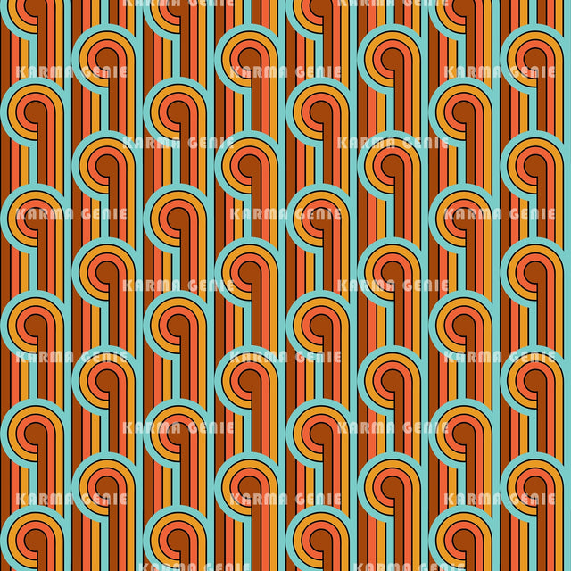 Red Orange And Blue Mid Century Seventies Style Pattern Digital Paper Digital Pattern Karma Genie Graphics 