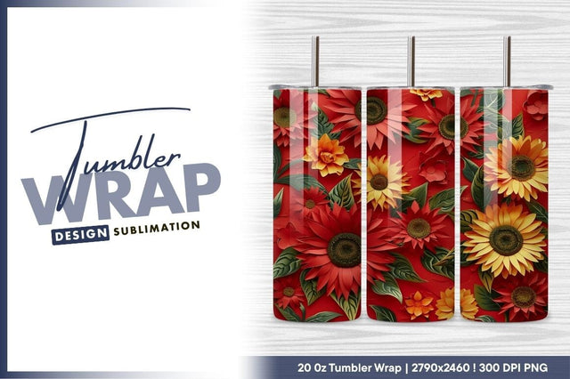 Red Orange Paper Flowers And Leaves Background Sublimation Regulrcrative 