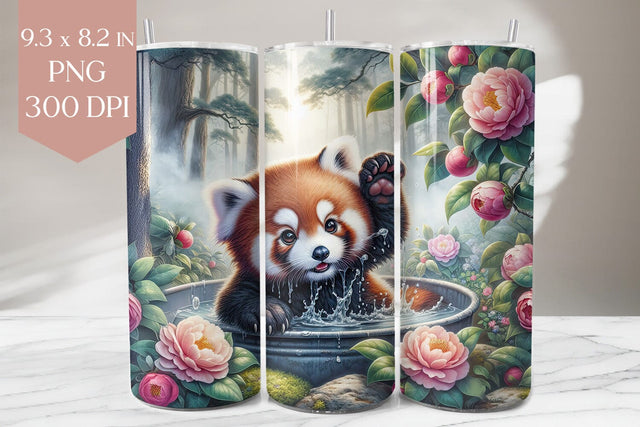Red Panda and Camellias Tumbler Wrap Sublimation BijouBay 