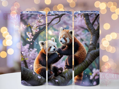 Red Panda Blossom Tumbler, Cherry Blossoms, Cute Animal, Nature Theme, Vibrant Pattern, 20Oz Tumbler, Sublimation Wrap Sublimation SvggirlplusArt 