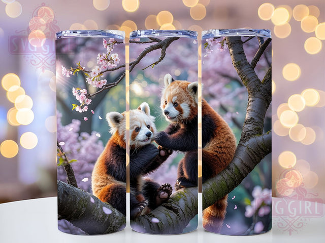 Red Panda Blossom Tumbler, Cherry Blossoms, Cute Animal, Nature Theme, Vibrant Pattern, 20Oz Tumbler, Sublimation Wrap Sublimation SvggirlplusArt 