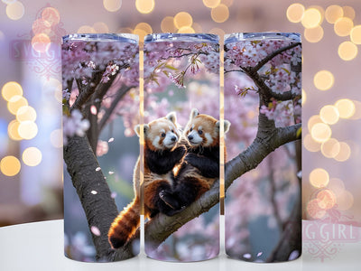 Red Panda Blossom Tumbler, Cherry Blossoms, Cute Animal, Nature Theme, Vibrant Pattern, 20Oz Tumbler, Sublimation Wrap Sublimation SvggirlplusArt 