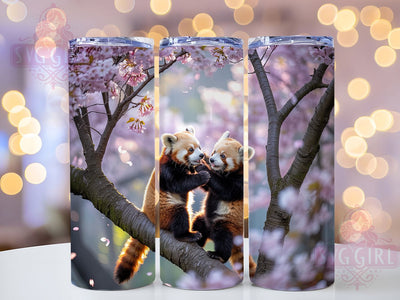 Red Panda Blossom Tumbler, Cherry Blossoms, Cute Animal, Nature Theme, Vibrant Pattern, 20Oz Tumbler, Sublimation Wrap Sublimation SvggirlplusArt 