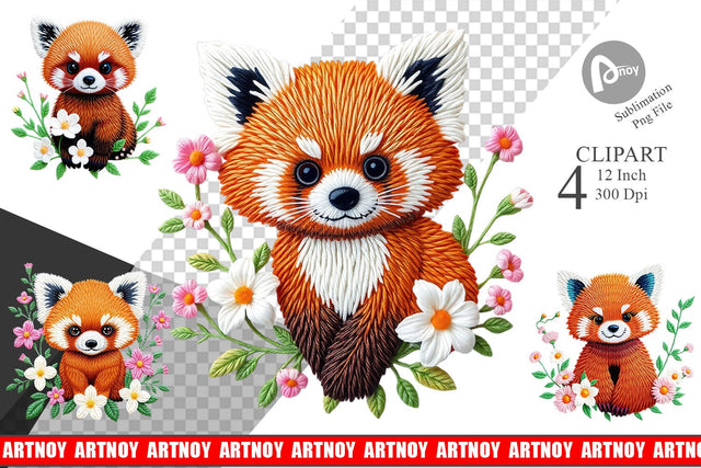 Red Panda Embroidery Clipart Sublimation artnoy 