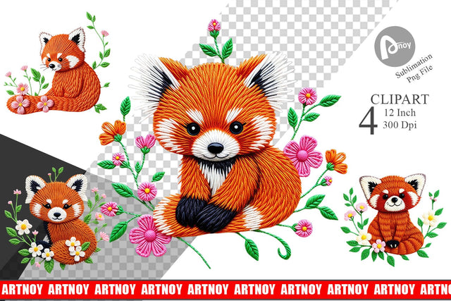 Red Panda Embroidery Clipart Sublimation artnoy 