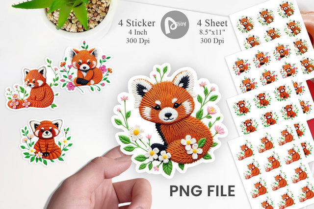 Red Panda Embroidery Sticker Sublimation artnoy 