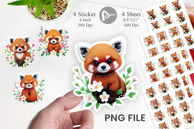 Red Panda Embroidery Sticker Sublimation artnoy 