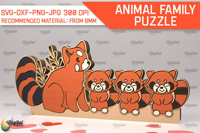 Red Panda Family Puzzle Laser Cut. Animals Puzzle SVG SVG Evgenyia Guschina 