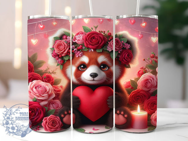 Red Panda Love Heart Tumbler, Holding Heart Wrap, 20oz Tumbler Wrap, Sublimation Design, Animal Lover Gift, Adorable Panda Valentine, Love Heart Tumbler Sublimation ToriDesigns 