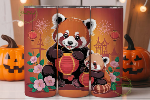 Red Panda New Year 20oz Tumbler Wrap Sublimation PixelChick 