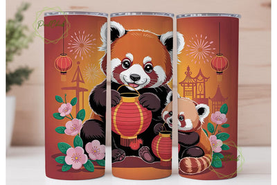 Red Panda New Year 20oz Tumbler Wrap Sublimation PixelChick 