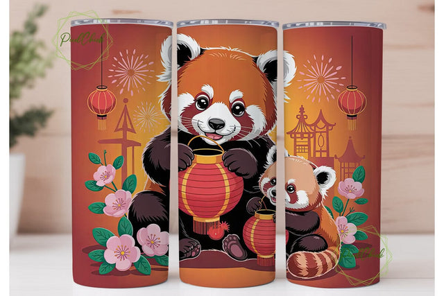 Red Panda New Year 20oz Tumbler Wrap Sublimation PixelChick 