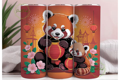Red Panda New Year 20oz Tumbler Wrap Sublimation PixelChick 