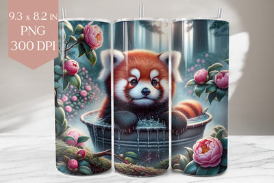 Red Panda Tumbler PNG, Floral Animal Wrap Sublimation BijouBay 
