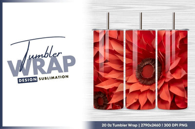 Red Paper Flowers Tumbler Png Artistic Design Sublimation Regulrcrative 