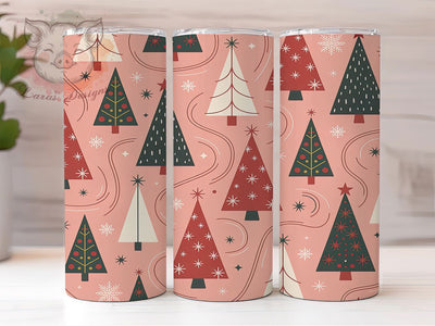 Red Pink Christmas Trees Tumbler, Holiday Trees, Christmas Wrap, Festive Tumbler, Winter Pattern, 20oz Tumbler, Sublimation Print Sublimation Lara' s Designs 