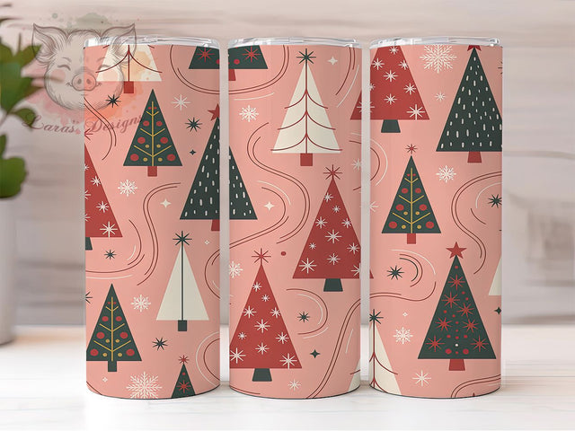 Red Pink Christmas Trees Tumbler, Holiday Trees, Christmas Wrap, Festive Tumbler, Winter Pattern, 20oz Tumbler, Sublimation Print Sublimation Lara' s Designs 