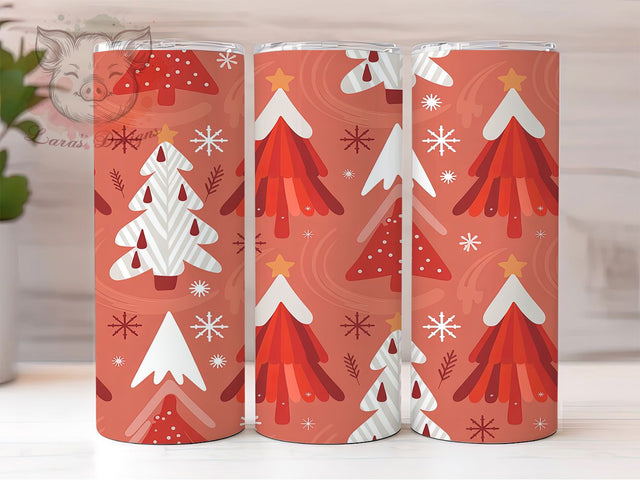 Red Pink Christmas Trees Tumbler, Holiday Trees, Christmas Wrap, Festive Tumbler, Winter Pattern, 20oz Tumbler, Sublimation Print Sublimation Lara' s Designs 