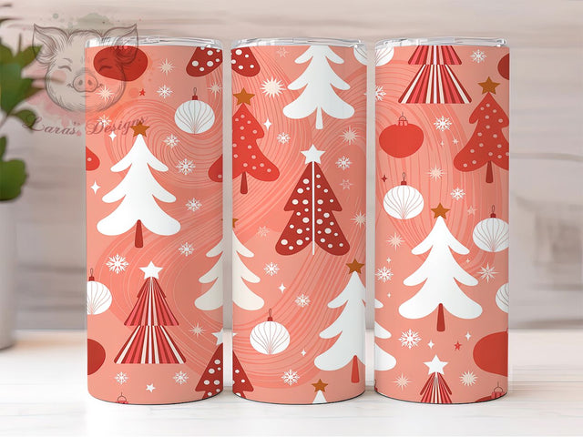 Red Pink Christmas Trees Tumbler, Holiday Trees, Christmas Wrap, Festive Tumbler, Winter Pattern, 20oz Tumbler, Sublimation Print Sublimation Lara' s Designs 