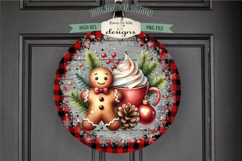 Red Plaid Gingerbread with Cocoa | Round Sublimation PNG Sublimation Ewe-N-Me Designs 