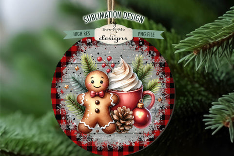 Red Plaid Gingerbread with Cocoa | Round Sublimation PNG Sublimation Ewe-N-Me Designs 