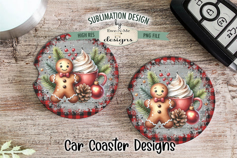 Red Plaid Gingerbread with Cocoa | Round Sublimation PNG Sublimation Ewe-N-Me Designs 