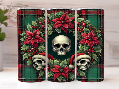 Red Plaid Gothic Christmas Skull 20oz Tumbler, Red Plaid Tumbler, Gothic Christmas, 20oz Tumbler, Medieval Gift, Goth Gift, Christmas Skull Sublimation Lara' s Designs 