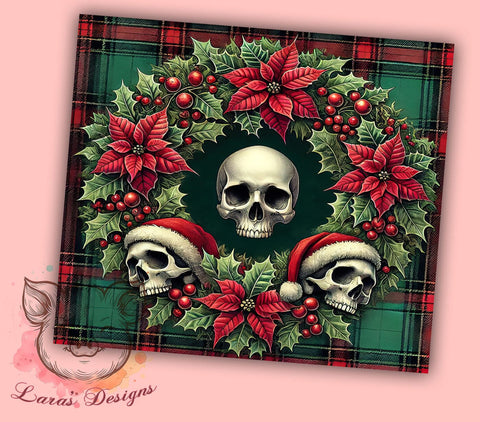 Red Plaid Gothic Christmas Skull 20oz Tumbler, Red Plaid Tumbler, Gothic Christmas, 20oz Tumbler, Medieval Gift, Goth Gift, Christmas Skull Sublimation Lara' s Designs 