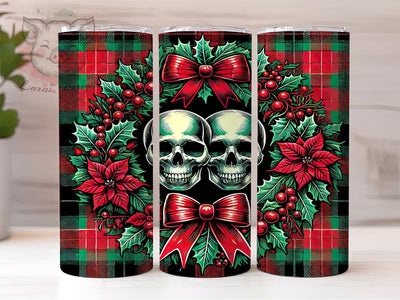Red Plaid Gothic Christmas Skull 20oz Tumbler Wrap, Red Plaid Tumbler, Gothic Christmas, 20oz Tumbler, Medieval Gift, Goth Gift, Christmas Skull Sublimation Lara' s Designs 