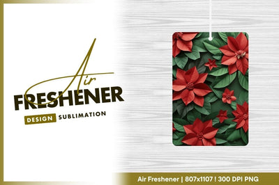 Red Poinsettia Flowers and Green Leaves on Dark Green Background Sublimation Regulrcrative 