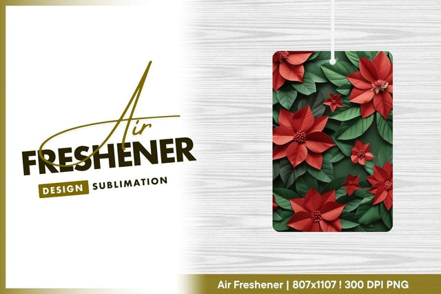 Red Poinsettia Flowers and Green Leaves on Dark Green Background Sublimation Regulrcrative 