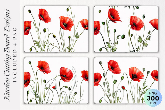 Red Poppies Glass PNG Design Sublimation Regulrcrative 