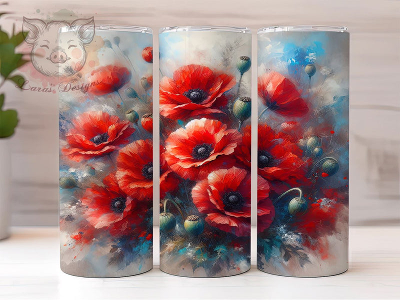 Red Poppies Tumbler, Veterans Day, Patriotic Decor, 20oz Tumbler Wrap, PNG Sublimation, Memorial Day Gifts, Floral Tumbler Sublimation Lara' s Designs 