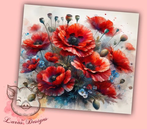 Red Poppies Tumbler, Veterans Day, Patriotic Decor, 20oz Tumbler Wrap, PNG Sublimation, Memorial Day Gifts, Floral Tumbler Sublimation Lara' s Designs 