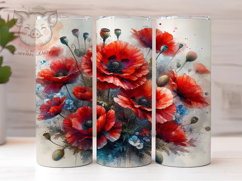Red Poppies Tumbler, Veterans Day, Patriotic Decor, 20oz Tumbler Wrap, PNG Sublimation, Memorial Day Gifts, Floral Tumbler Sublimation Lara' s Designs 