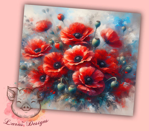 Red Poppies Tumbler, Veterans Day, Patriotic Decor, 20oz Tumbler Wrap, PNG Sublimation, Memorial Day Gifts, Floral Tumbler Sublimation Lara' s Designs 
