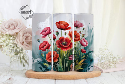 Red Poppy Watercolor Tumbler Wrap Sublimation sassyprint 