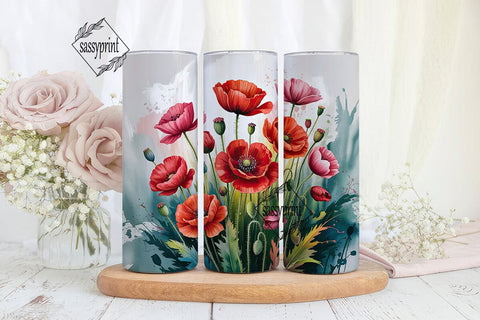 Red Poppy Watercolor Tumbler Wrap Sublimation sassyprint 