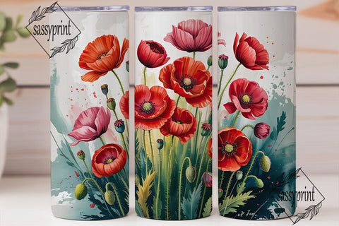 Red Poppy Watercolor Tumbler Wrap Sublimation sassyprint 
