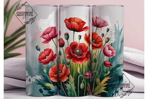 Red Poppy Watercolor Tumbler Wrap Sublimation sassyprint 