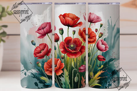 Red Poppy Watercolor Tumbler Wrap Sublimation sassyprint 