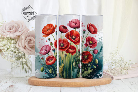 Red Poppy Watercolor Tumbler Wrap Sublimation sassyprint 